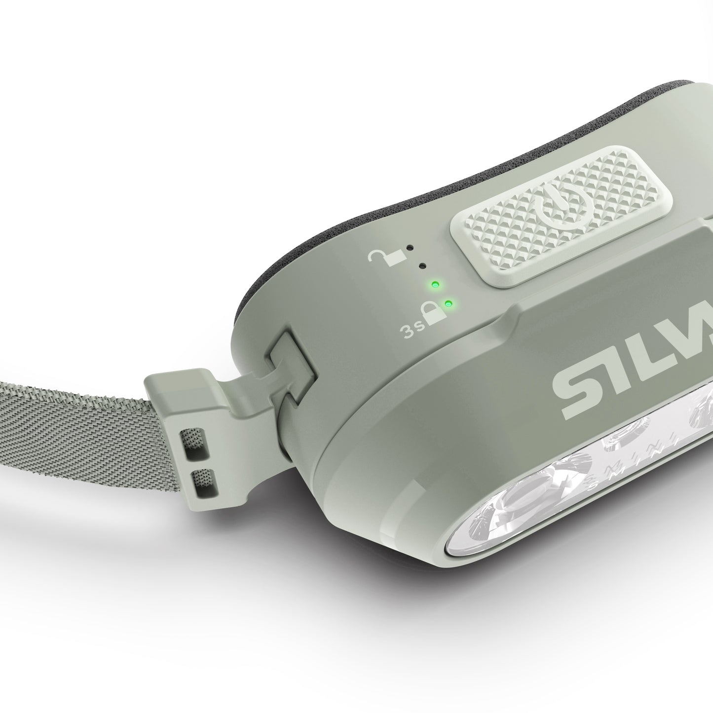 Silva Smini hoofdlamp - Close-up van de batterij-indicator voor eenvoudig opladen en energiebewaking.
