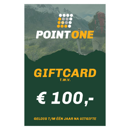 Point One cadeaubon €100 - Het perfecte cadeau voor outdoorliefhebbers en avonturiers.