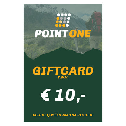 Point One cadeaubon €10 - Het perfecte cadeau voor avonturiers en outdoorliefhebbers.